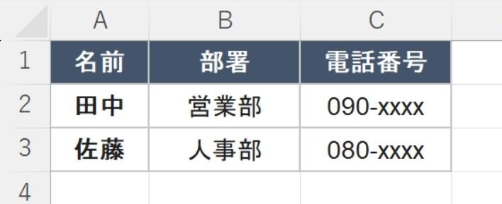 表整理のイメージ